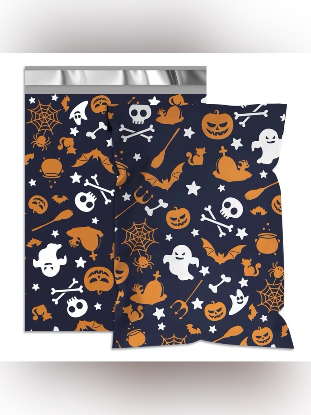 Halloween Mailing Bags - Navy with Orange & White Spooky Icons Pack of 25 NWT